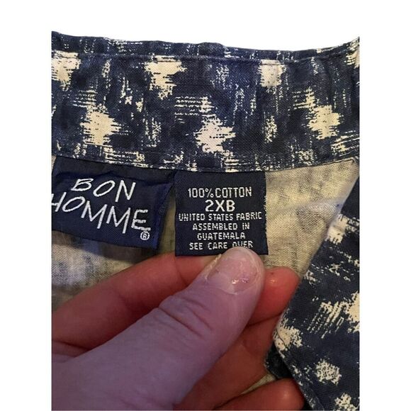 Bon Homme Mens Blue White Collared Short Sleeve Button-Down Shirt Size 2XB - Picture 7 of 13